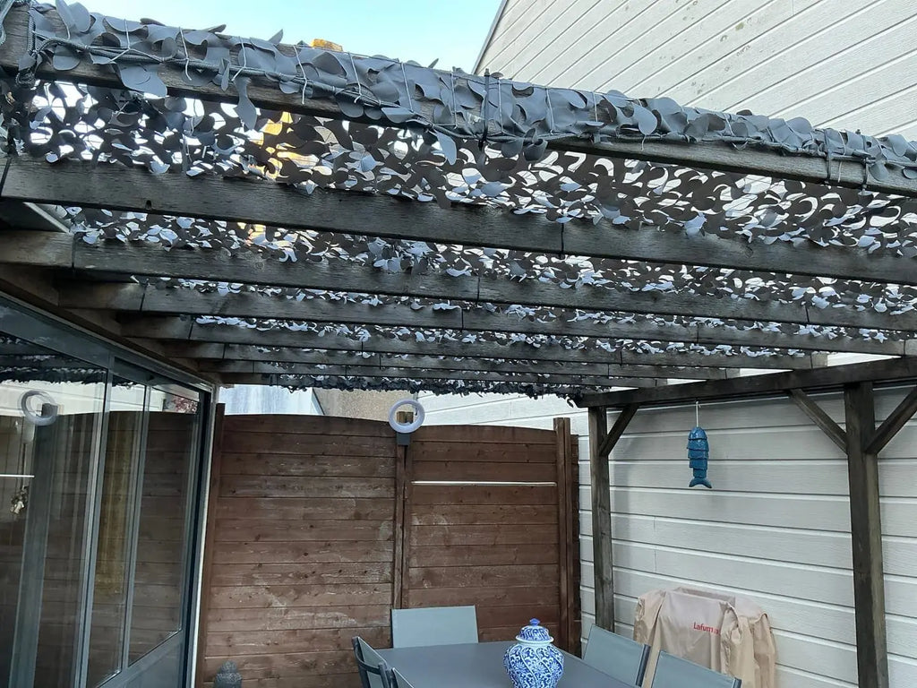 Gray Camo Netting Sun Shelter