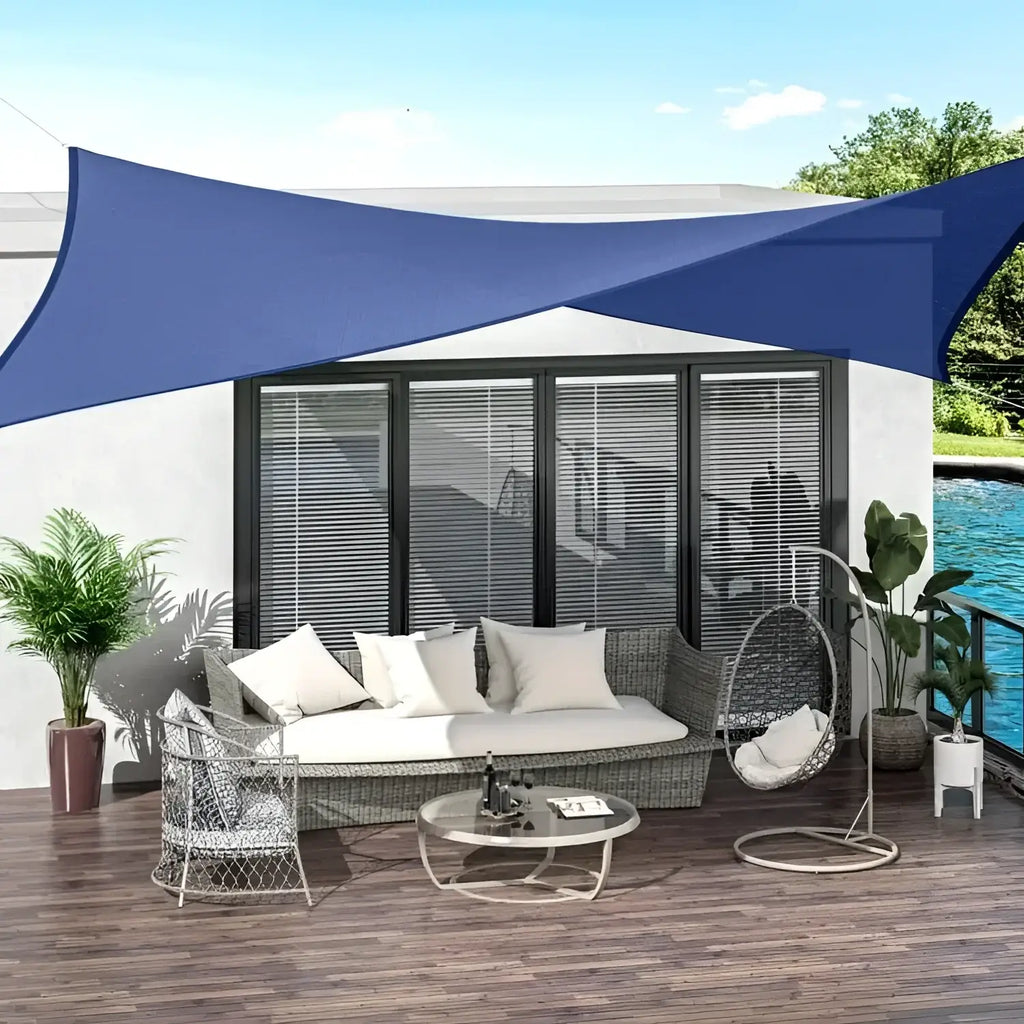 Waterproof Durable Blue Rectangle Shade Sail for Patio – Sunny Garden ...